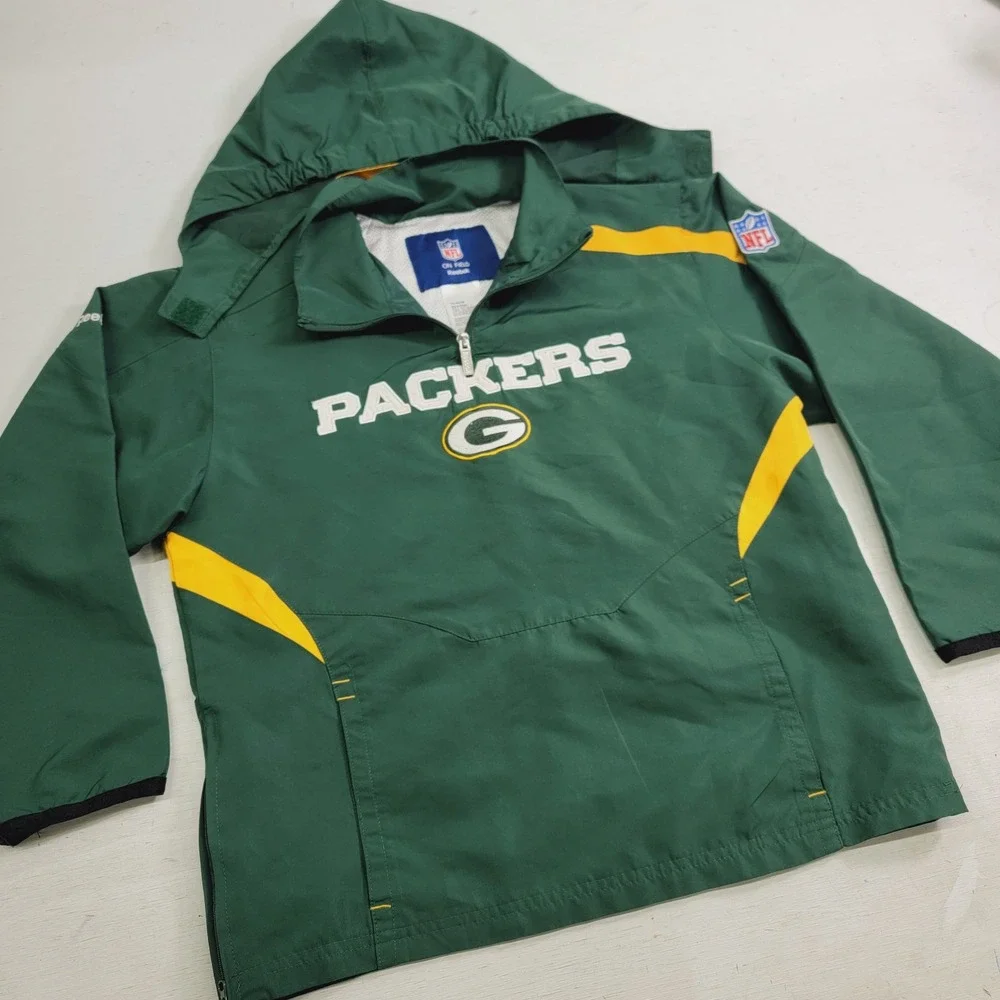 Green Bay Packers Jacket Youth Boys Sz M (12-14) Reebok NFL Windbreaker‎ Jacket